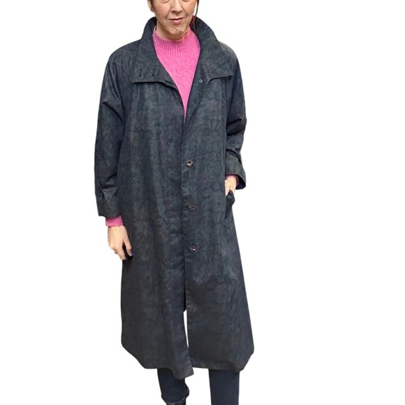 London Fog Jackets & Blazers - 90s Vintage London Fog Moody Navy Floral Maxi Trench Coat Wool Liner USA 10